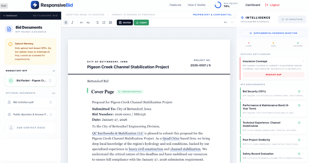 ResponsiveBid AI RFP Platform Screenshot